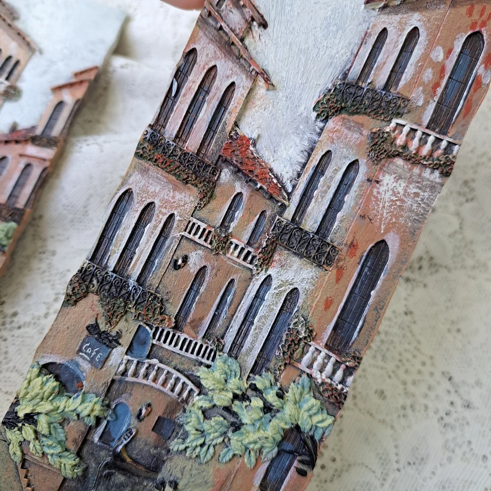 Vtg Ruane Manning Set 3D Textured Resin Wall Art Decor Sculpture Venice scenes